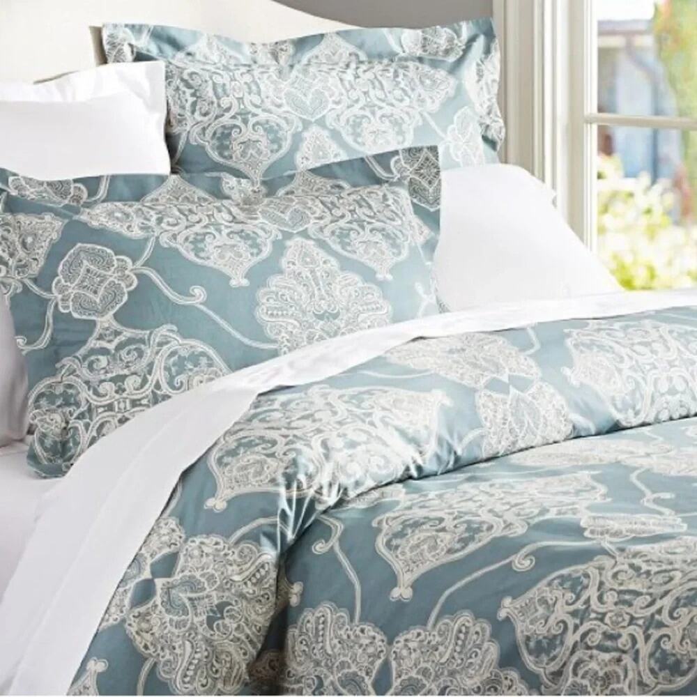 Pottery Barn Alana Medallion Duvet Cover Porcelain Blue Ivory California King